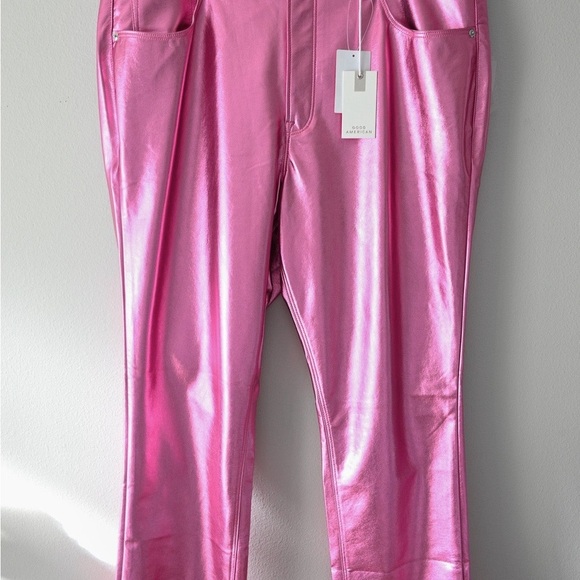 Good American Good Icon Metallic Pink Faux Leather Pants - Picture 3 of 6